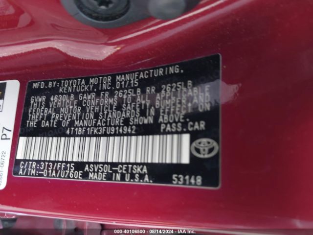 Photo 8 VIN: 4T1BF1FK3FU914942 - TOYOTA CAMRY 