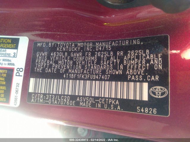 Photo 8 VIN: 4T1BF1FK3FU947407 - TOYOTA CAMRY 