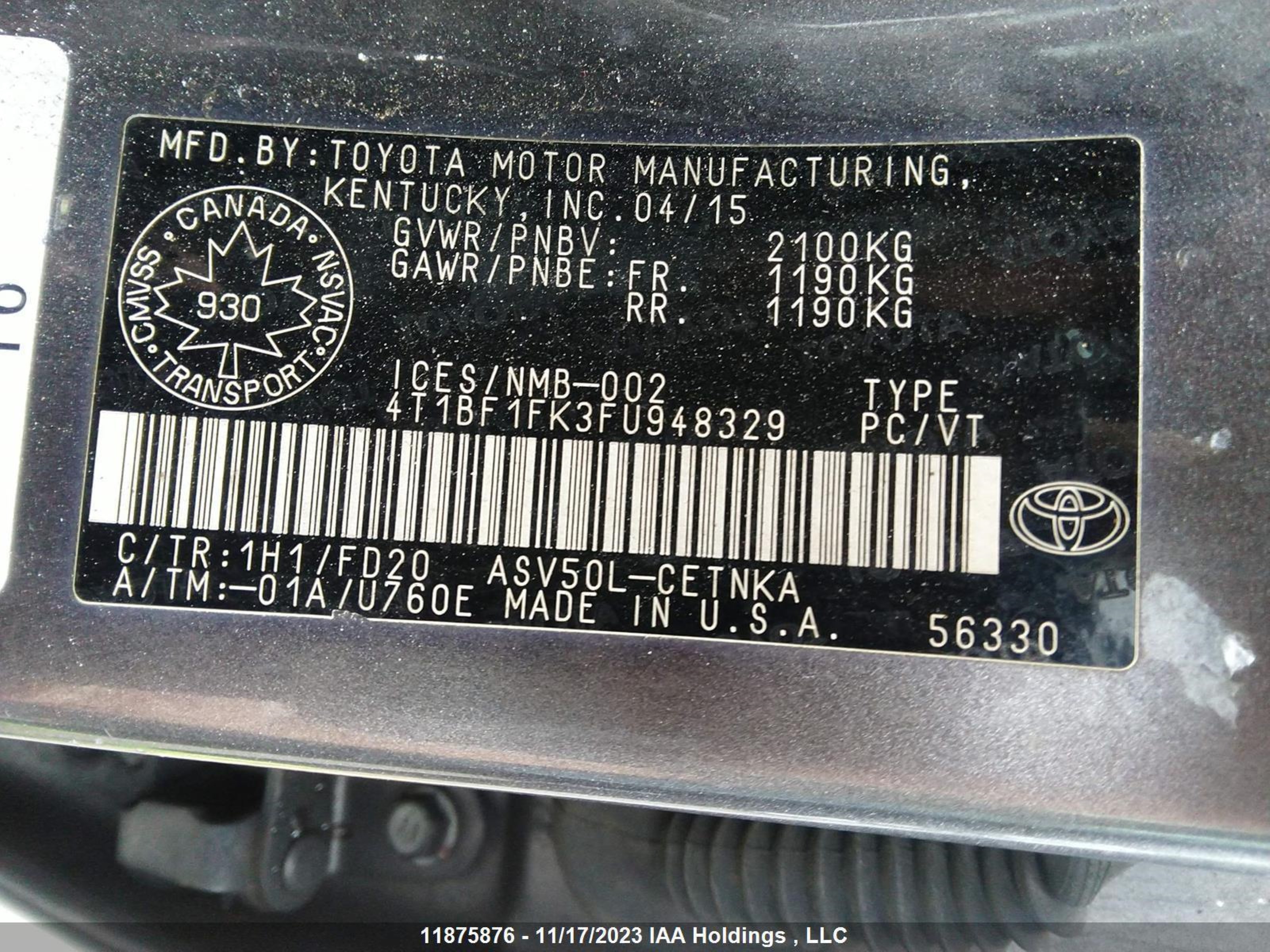 Photo 8 VIN: 4T1BF1FK3FU948329 - TOYOTA CAMRY 