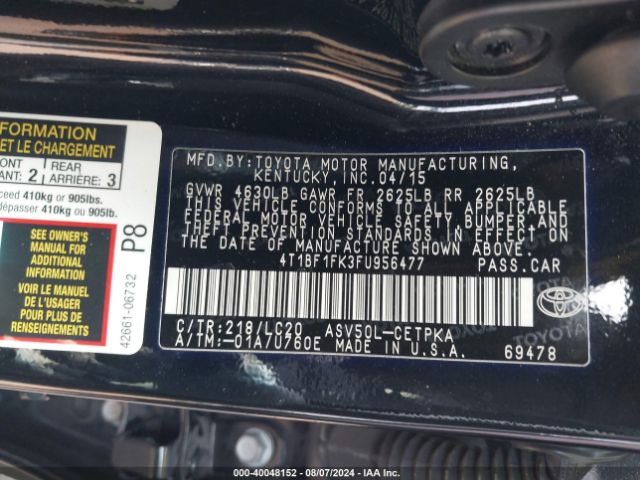 Photo 8 VIN: 4T1BF1FK3FU956477 - TOYOTA CAMRY 