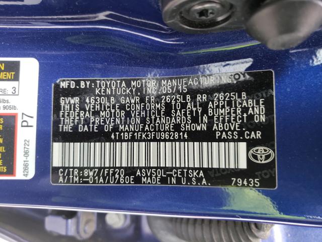 Photo 9 VIN: 4T1BF1FK3FU962814 - TOYOTA CAMRY LE 