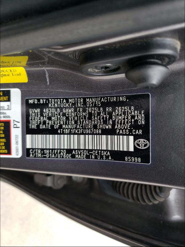 Photo 9 VIN: 4T1BF1FK3FU967088 - TOYOTA CAMRY LE 