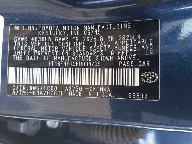 Photo 9 VIN: 4T1BF1FK3FU981735 - TOYOTA CAMRY LE 