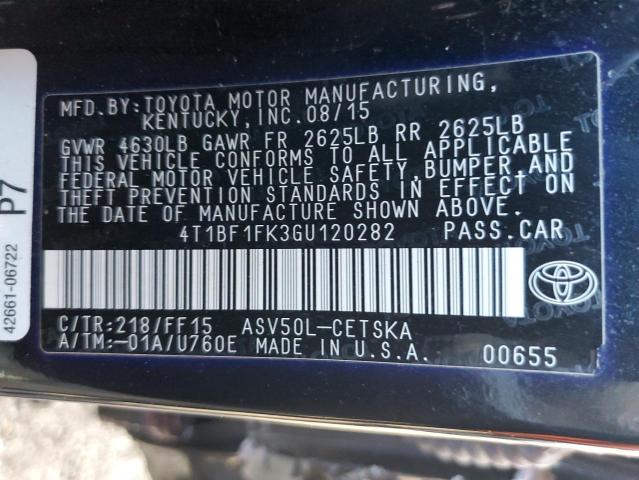 Photo 12 VIN: 4T1BF1FK3GU120282 - TOYOTA CAMRY LE 