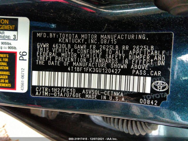 Photo 8 VIN: 4T1BF1FK3GU120427 - TOYOTA CAMRY 