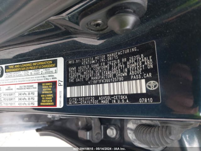 Photo 8 VIN: 4T1BF1FK3GU125790 - TOYOTA CAMRY 