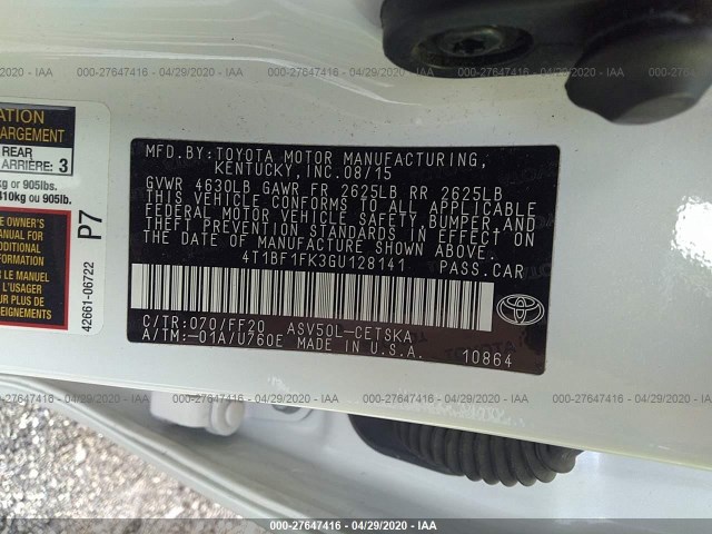 Photo 8 VIN: 4T1BF1FK3GU128141 - TOYOTA CAMRY 