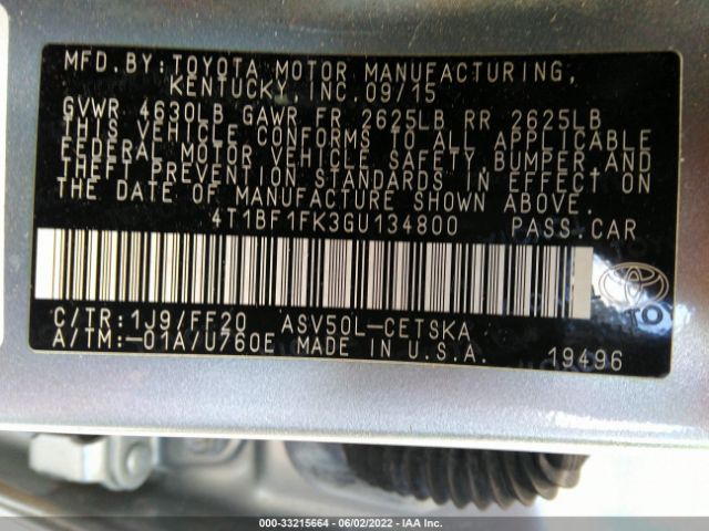 Photo 8 VIN: 4T1BF1FK3GU134800 - TOYOTA CAMRY 