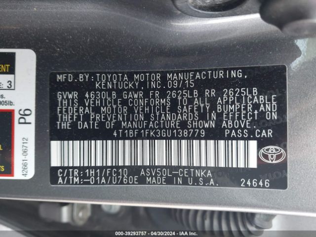 Photo 8 VIN: 4T1BF1FK3GU138779 - TOYOTA CAMRY 