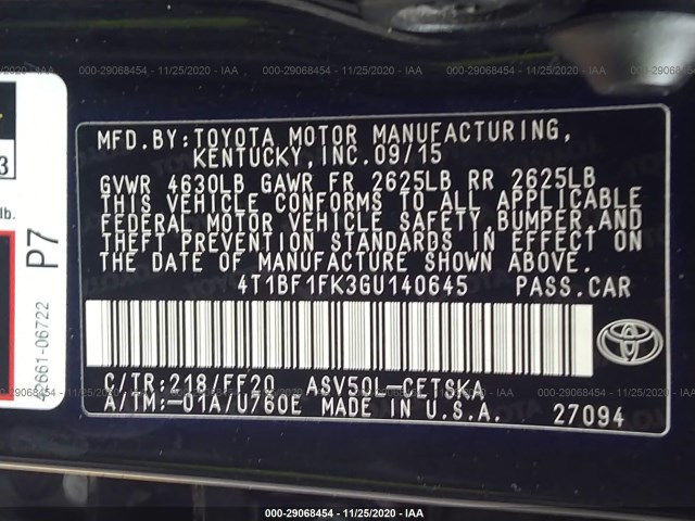 Photo 8 VIN: 4T1BF1FK3GU140645 - TOYOTA CAMRY 