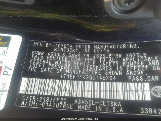 Photo 8 VIN: 4T1BF1FK3GU145764 - TOYOTA CAMRY 