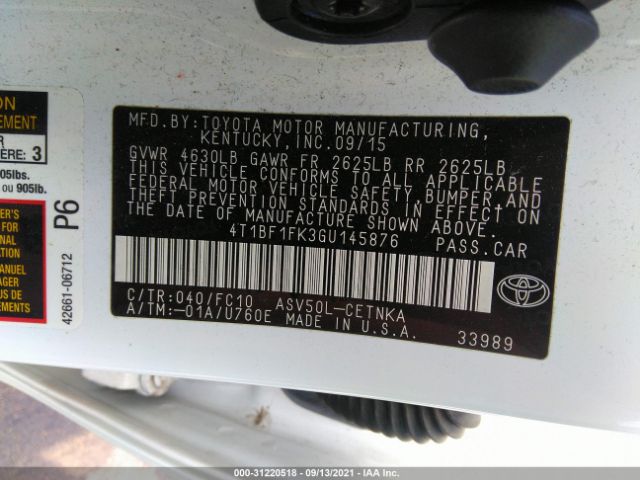 Photo 8 VIN: 4T1BF1FK3GU145876 - TOYOTA CAMRY 