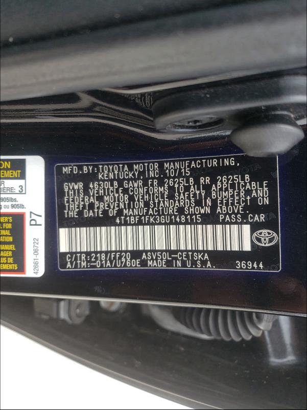 Photo 9 VIN: 4T1BF1FK3GU148115 - TOYOTA CAMRY 