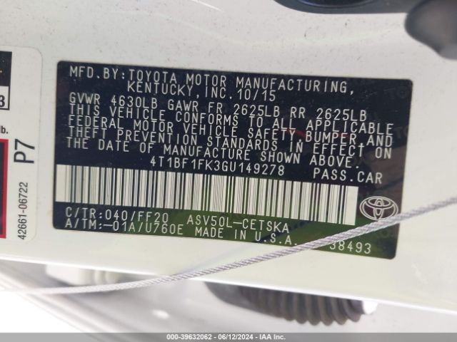 Photo 8 VIN: 4T1BF1FK3GU149278 - TOYOTA CAMRY 