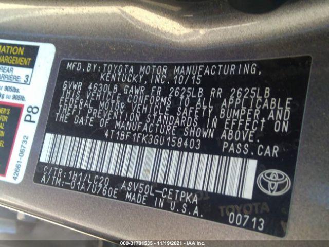 Photo 8 VIN: 4T1BF1FK3GU158403 - TOYOTA CAMRY 