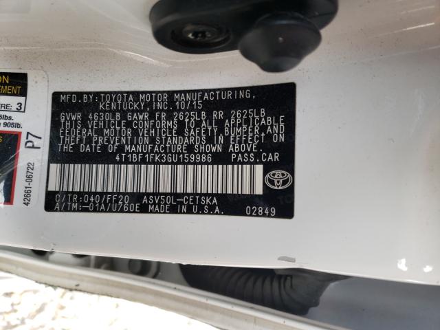 Photo 9 VIN: 4T1BF1FK3GU159986 - TOYOTA CAMRY LE 