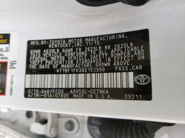 Photo 9 VIN: 4T1BF1FK3GU163990 - TOYOTA CAMRY LE 