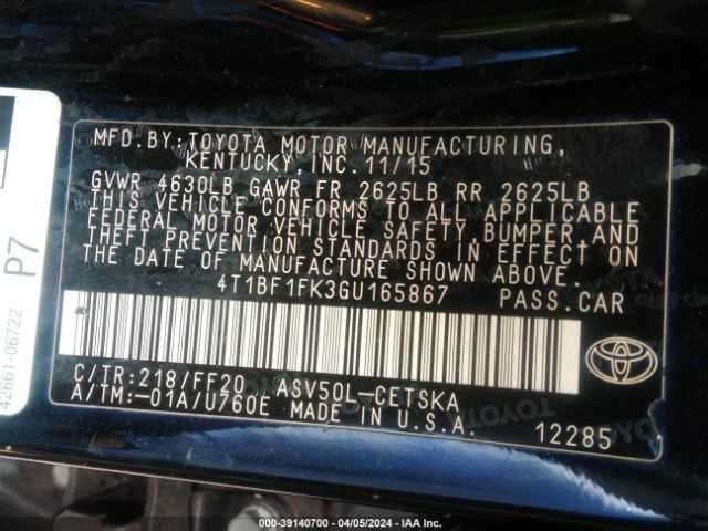 Photo 8 VIN: 4T1BF1FK3GU165867 - TOYOTA CAMRY 