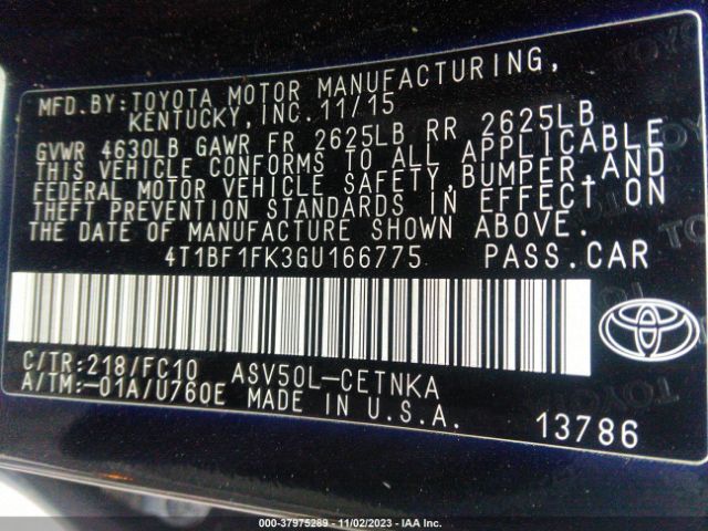 Photo 8 VIN: 4T1BF1FK3GU166775 - TOYOTA CAMRY 