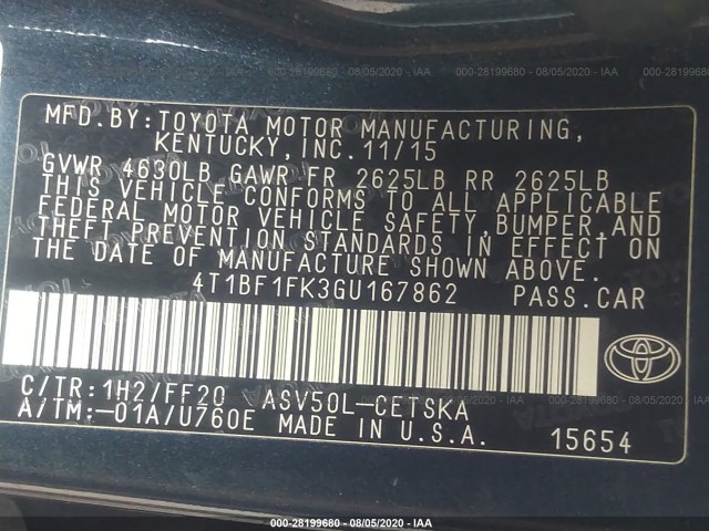 Photo 8 VIN: 4T1BF1FK3GU167862 - TOYOTA CAMRY 