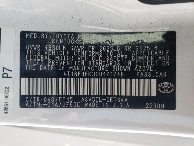 Photo 9 VIN: 4T1BF1FK3GU171748 - TOYOTA CAMRY LE 