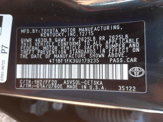 Photo 9 VIN: 4T1BF1FK3GU179235 - TOYOTA CAMRY LE 