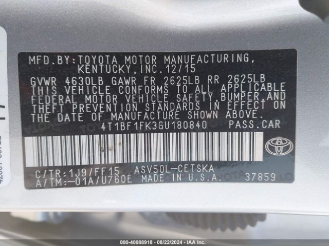 Photo 8 VIN: 4T1BF1FK3GU180840 - TOYOTA CAMRY 