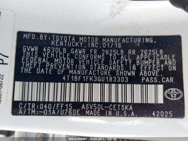 Photo 8 VIN: 4T1BF1FK3GU183303 - TOYOTA CAMRY 