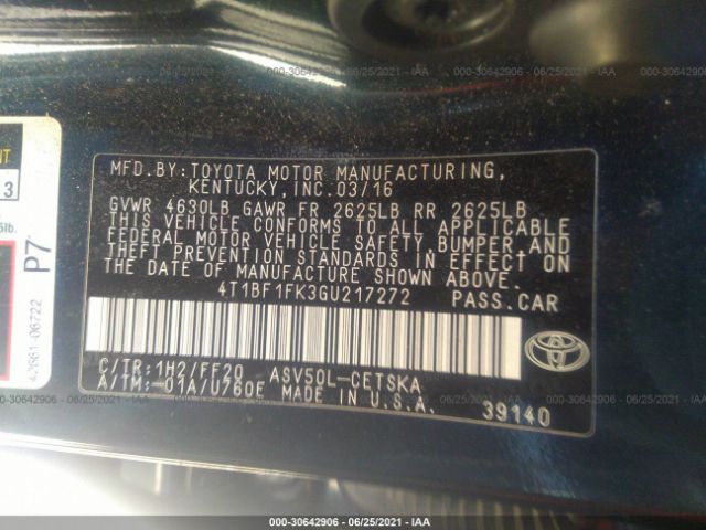 Photo 8 VIN: 4T1BF1FK3GU217272 - TOYOTA CAMRY 