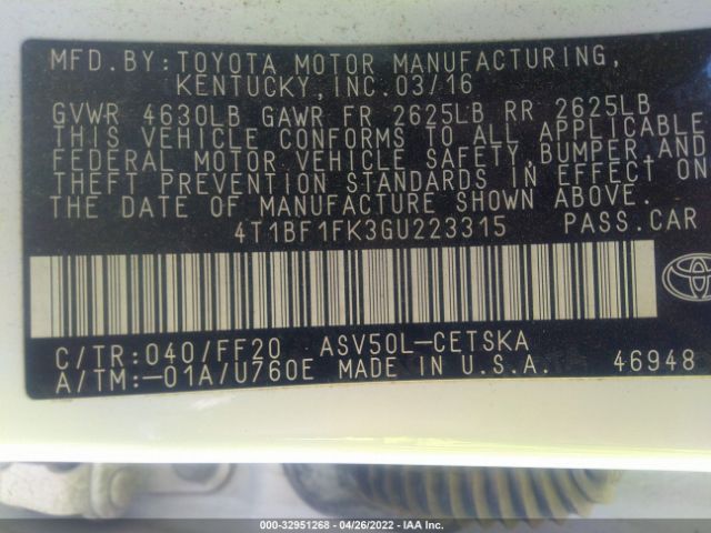 Photo 8 VIN: 4T1BF1FK3GU223315 - TOYOTA CAMRY 