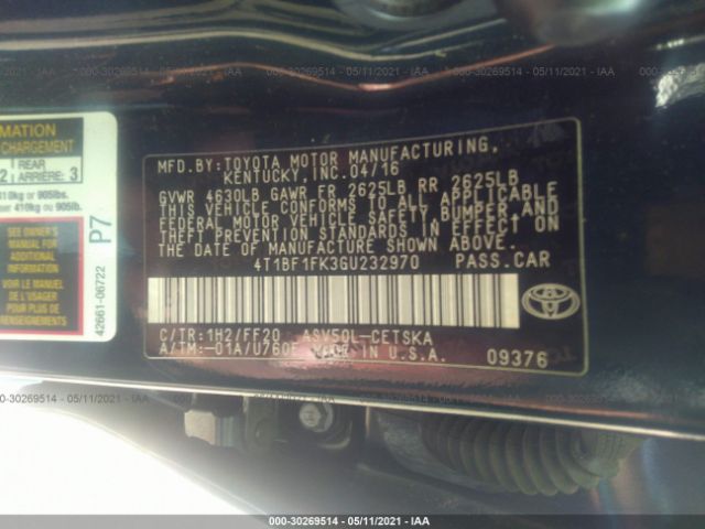 Photo 8 VIN: 4T1BF1FK3GU232970 - TOYOTA CAMRY 