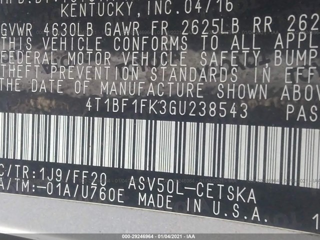 Photo 8 VIN: 4T1BF1FK3GU238543 - TOYOTA CAMRY 