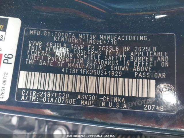 Photo 8 VIN: 4T1BF1FK3GU241829 - TOYOTA CAMRY 