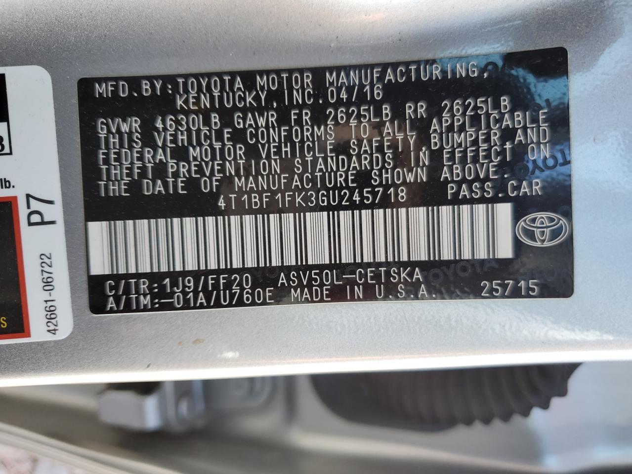 Photo 11 VIN: 4T1BF1FK3GU245718 - TOYOTA CAMRY 