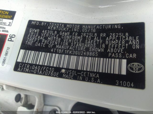 Photo 8 VIN: 4T1BF1FK3GU249865 - TOYOTA CAMRY 