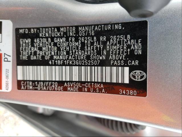 Photo 9 VIN: 4T1BF1FK3GU252507 - TOYOTA CAMRY LE 