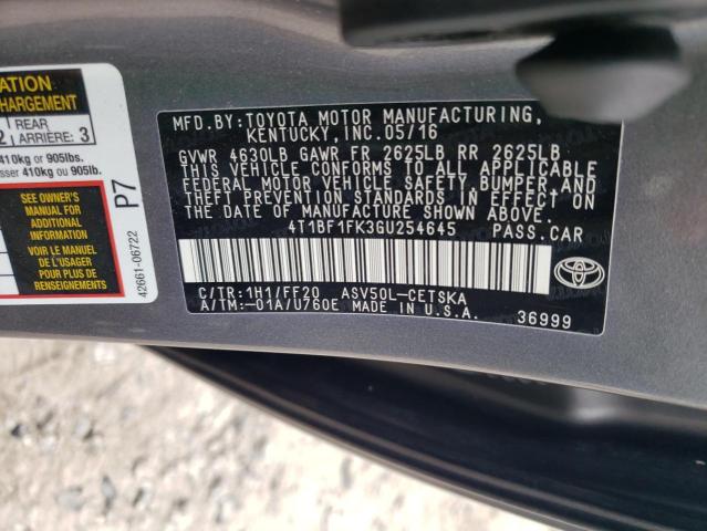 Photo 12 VIN: 4T1BF1FK3GU254645 - TOYOTA CAMRY LE 