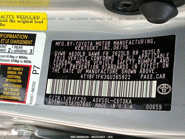 Photo 8 VIN: 4T1BF1FK3GU265922 - TOYOTA CAMRY 