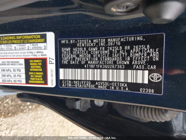 Photo 8 VIN: 4T1BF1FK3GU267363 - TOYOTA CAMRY 