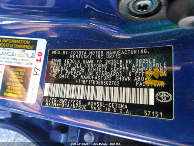 Photo 8 VIN: 4T1BF1FK3GU502702 - TOYOTA CAMRY 