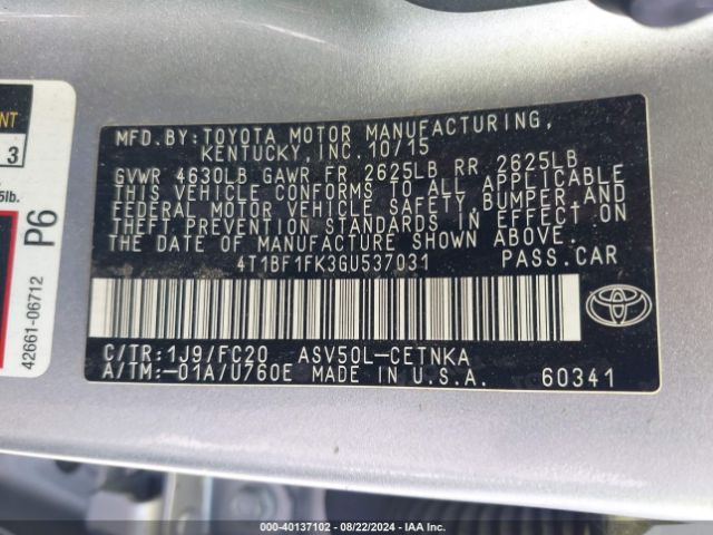 Photo 8 VIN: 4T1BF1FK3GU537031 - TOYOTA CAMRY 