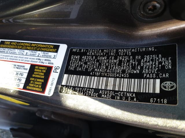 Photo 9 VIN: 4T1BF1FK3GU542455 - TOYOTA CAMRY LE 