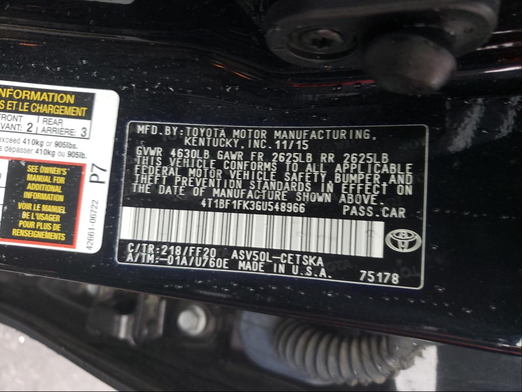 Photo 9 VIN: 4T1BF1FK3GU548966 - TOYOTA CAMRY LE 