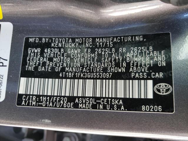 Photo 9 VIN: 4T1BF1FK3GU553097 - TOYOTA CAMRY LE 