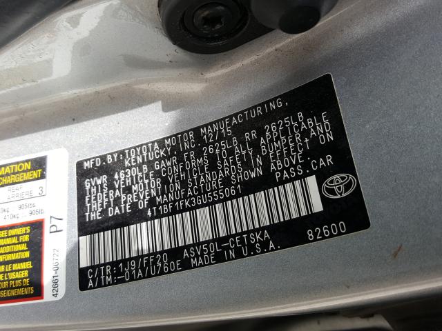 Photo 9 VIN: 4T1BF1FK3GU555061 - TOYOTA CAMRY LE 