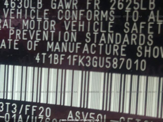 Photo 8 VIN: 4T1BF1FK3GU587010 - TOYOTA CAMRY 