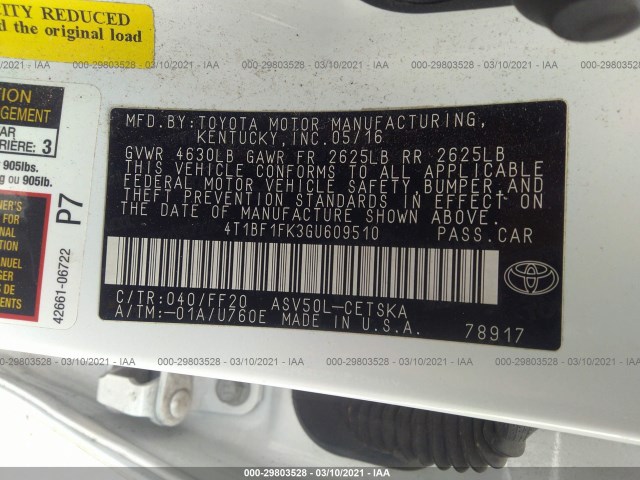 Photo 8 VIN: 4T1BF1FK3GU609510 - TOYOTA CAMRY 