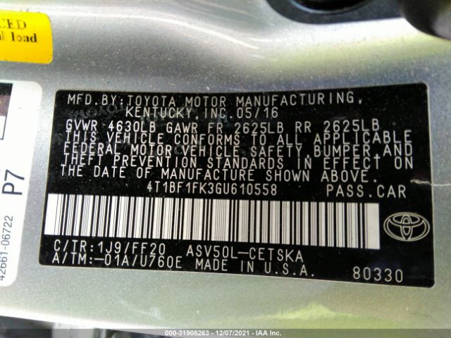 Photo 8 VIN: 4T1BF1FK3GU610558 - TOYOTA CAMRY 