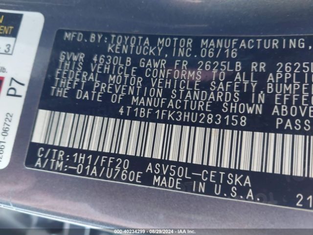 Photo 8 VIN: 4T1BF1FK3HU283158 - TOYOTA CAMRY 