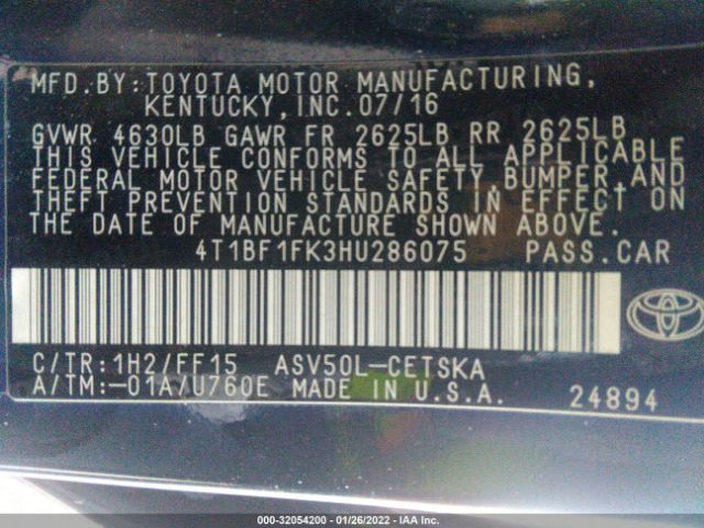 Photo 8 VIN: 4T1BF1FK3HU286075 - TOYOTA CAMRY 